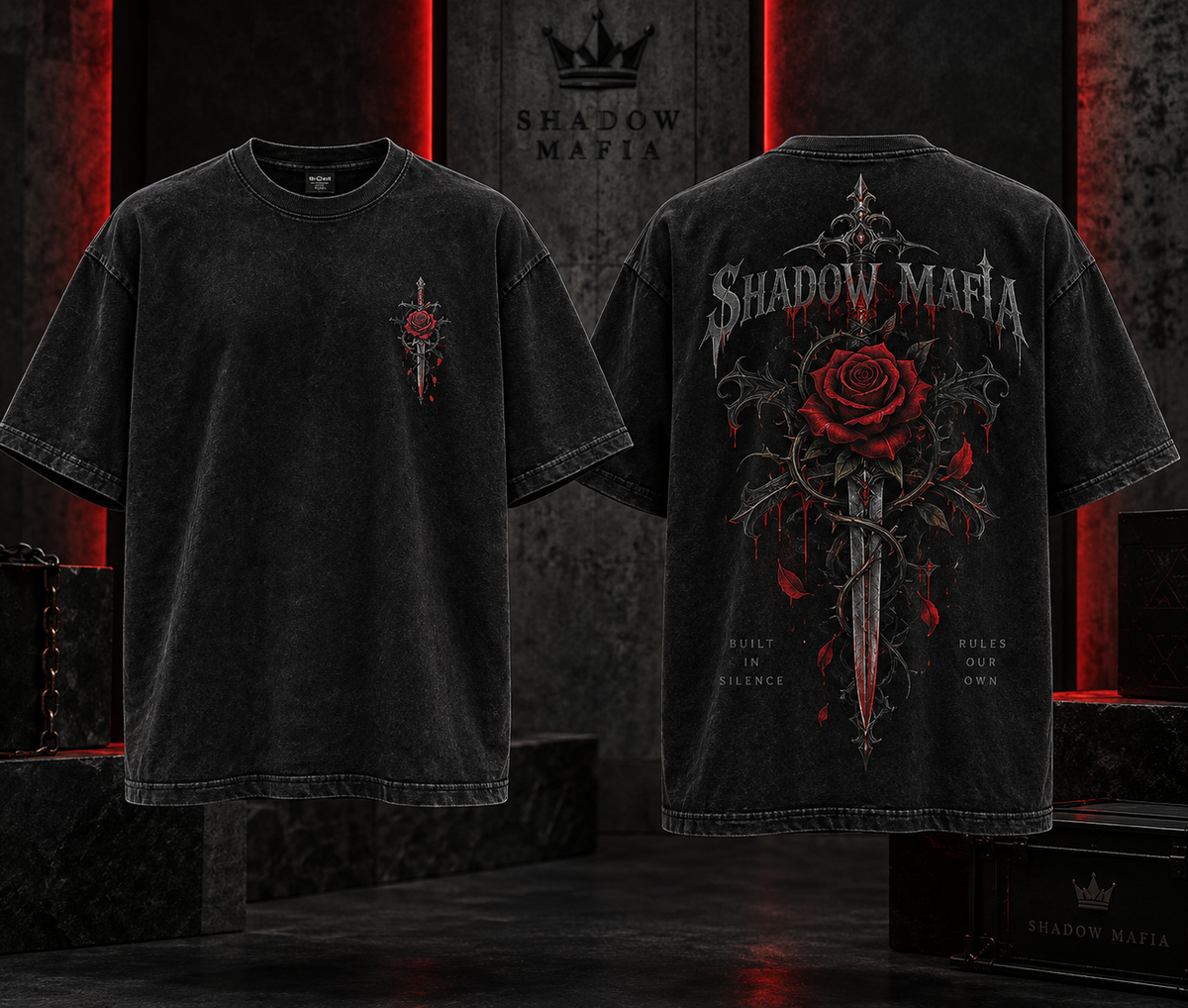 Shadow Gothic 240 GSM oversized tee front and back
