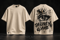 Shadow Mafia Money Game cream oversized streetwear T-shirt front and back